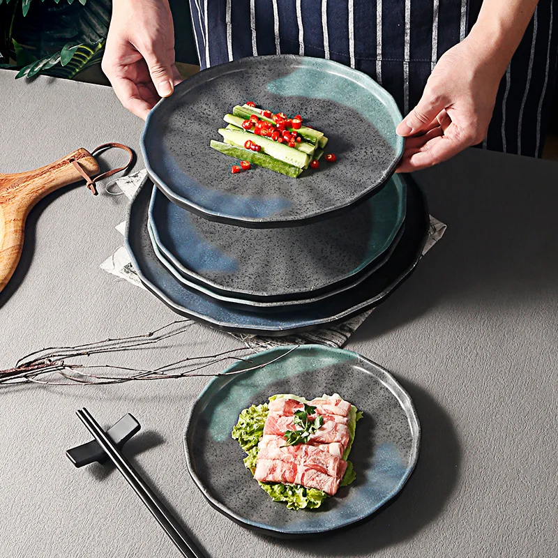Yjq 2pcs imitation porcelain Japanese round straight edge steak flat plate hotel restaurant commercial melamine tableware