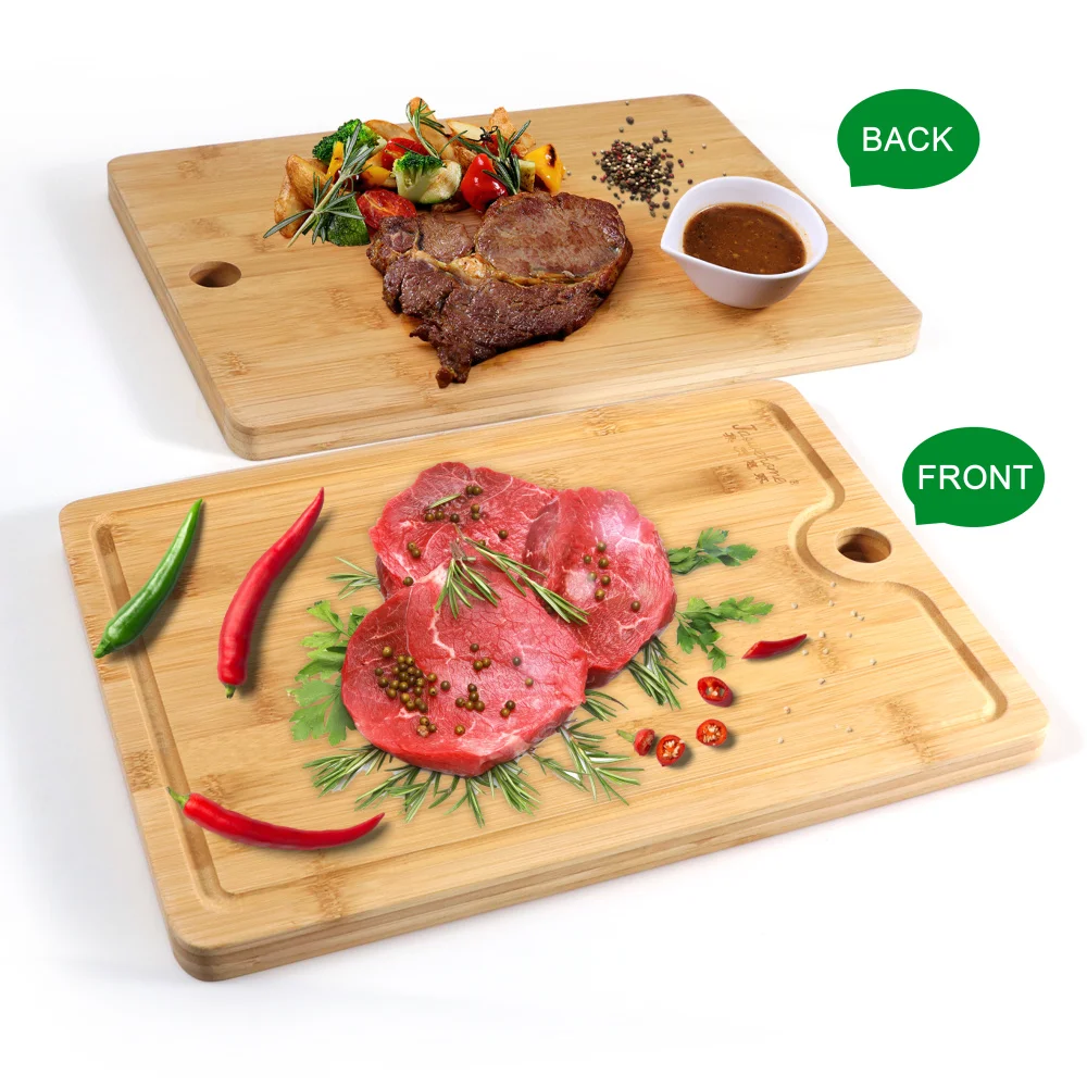 Jaswehome Organic Bamboo Cutting Board Set With Hang Hole Chopping Board for Vegetables Meat Kitchen Bamboo Serving Board Set