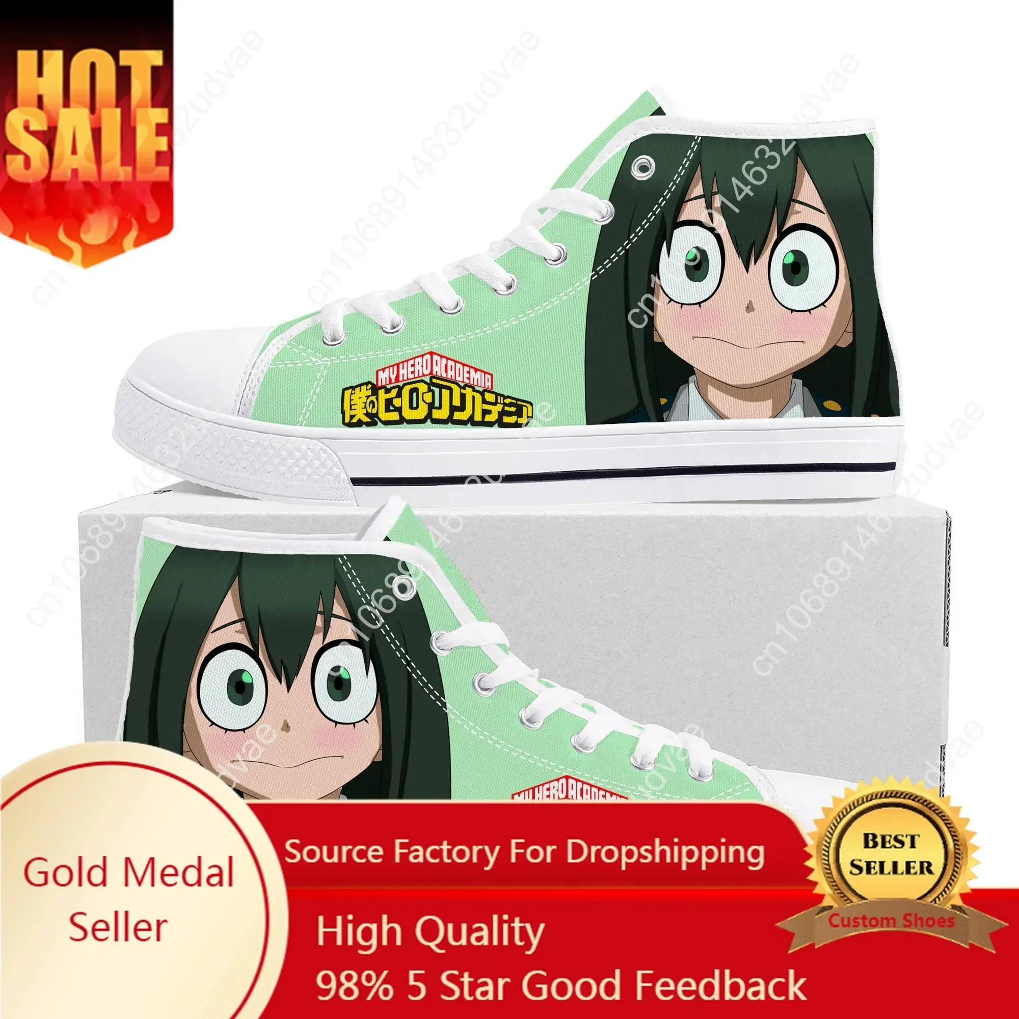 

Cartoon Asui Tsuyu High Top Sneakers My Hero Academia Mens Womens Teenager High Quality Canvas Sneaker Couple Shoes Custom Shoe
