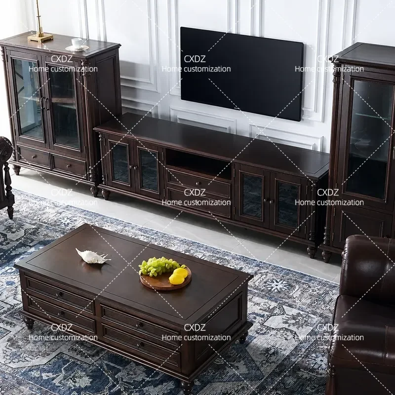 Solid Wood TV Cabinet Video Console Simple Small Apartment Living Room Coffee Table TV Stand Combination Wall Mounted Home