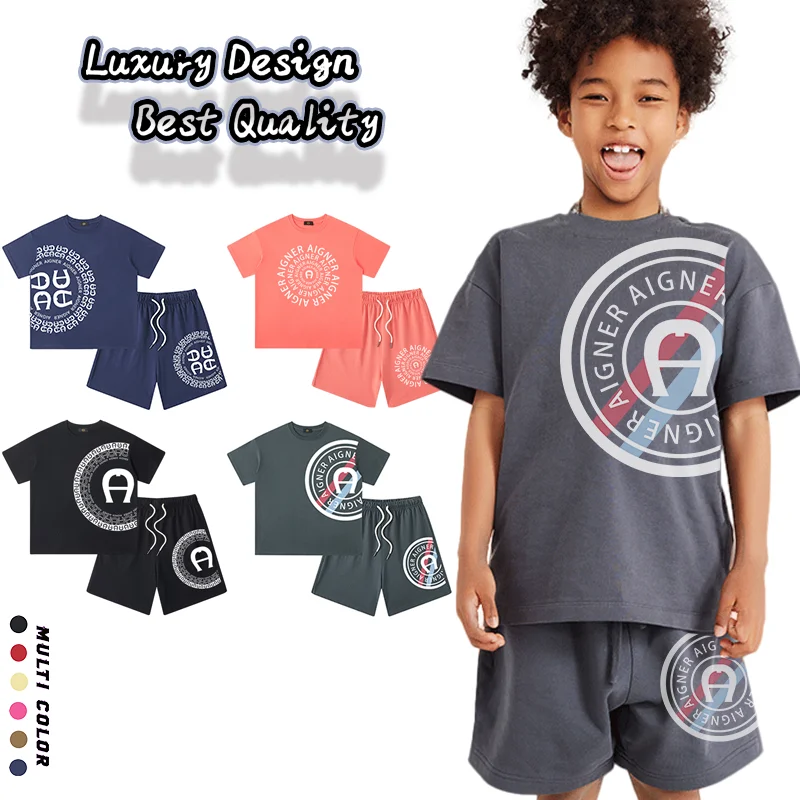 Trend Baby Boys Summer Clothes Set Kids T-shirt Cotton Tops Casual Wear Letter Print Tees Short 2Pcs Short sleeve Child Clothing