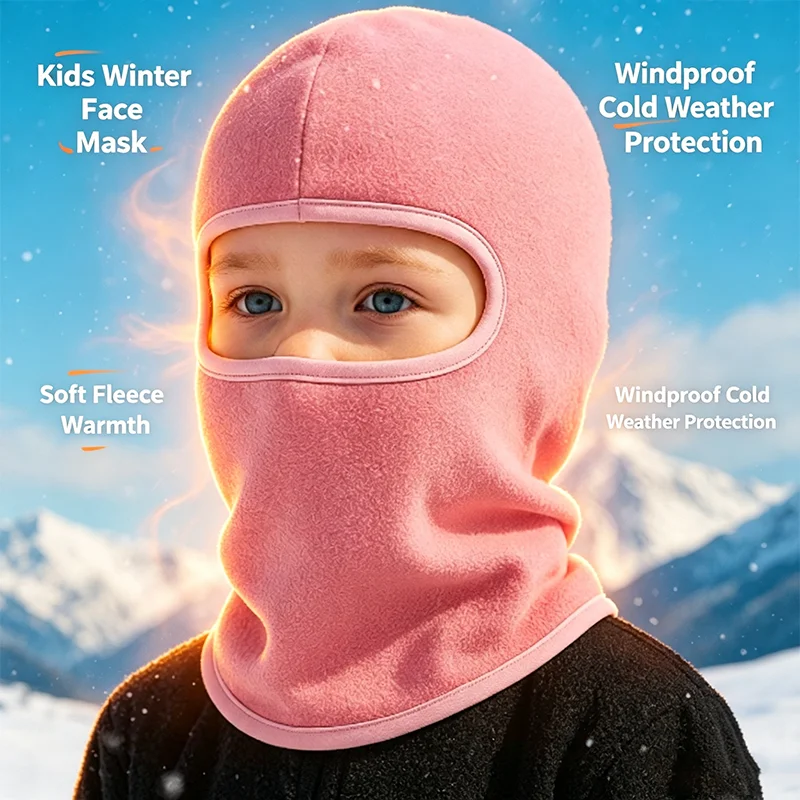 Kids Winter Balaclava Ski Mask Thermal Fleece Face Mask Windproof Neck Gaiter Helmet Liner Warm Hood Boys Girls Snow Cap