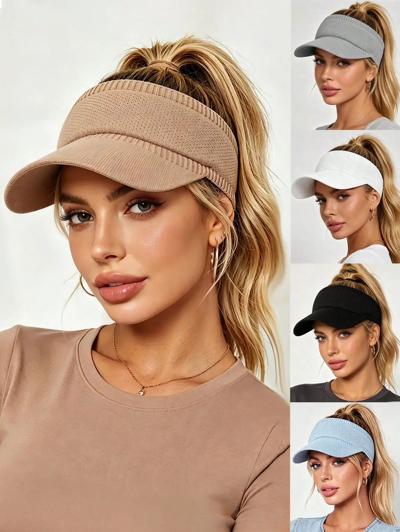 Women Summer Retro Y2K Beach Sun Hat-UV Protection Ponytail 