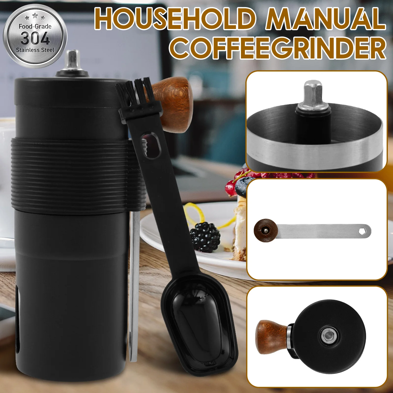 Manual Coffee Grinder with Hand Crank Coarseness Adjustable Hand Coffee Grinder Ceramic Burr Coffee Grinder Stainless Steel