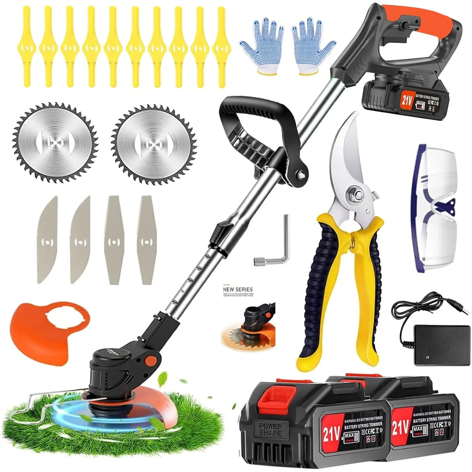 

Cordless Weed Wacker with 2x 21V Batteries, 3-in-1 String Trimmer, Edger & Brush Cutter, 650W Motor, 3 Blades, Adjustable