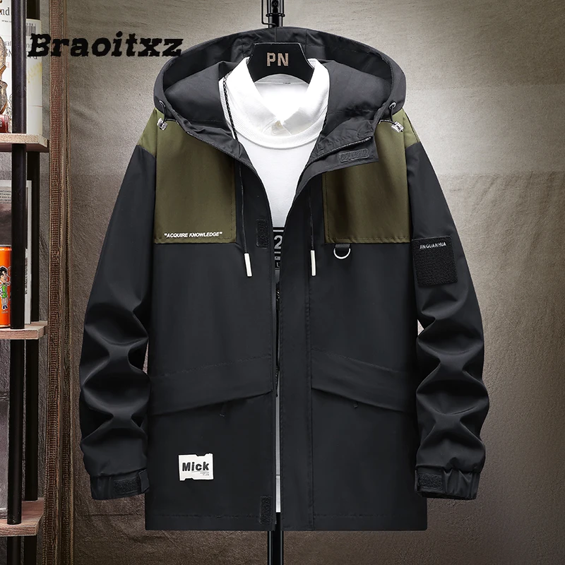 S-8XL New Men Spring Autumn Casual Outdoor Waterproof Breathable Cargo Jacket Men Chao Brand Mountain Series Hooded Jacket Men