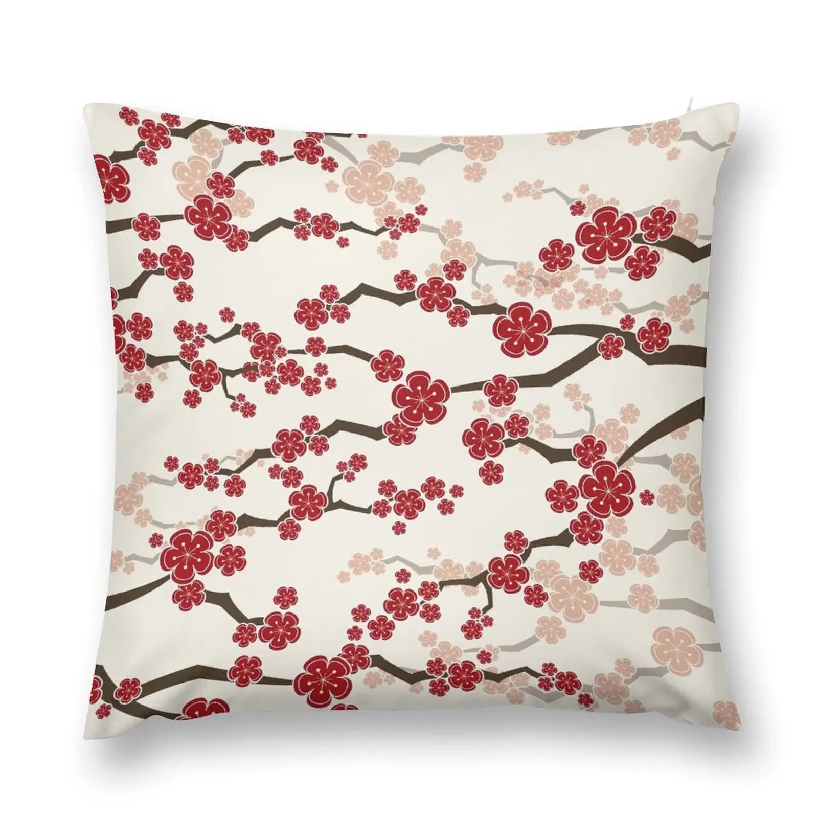 Red Oriental Cherry Blossoms On Ivory Zen Japanese Sakura Flowers ? fatfatin Throw Pillow Pillowcase pillow