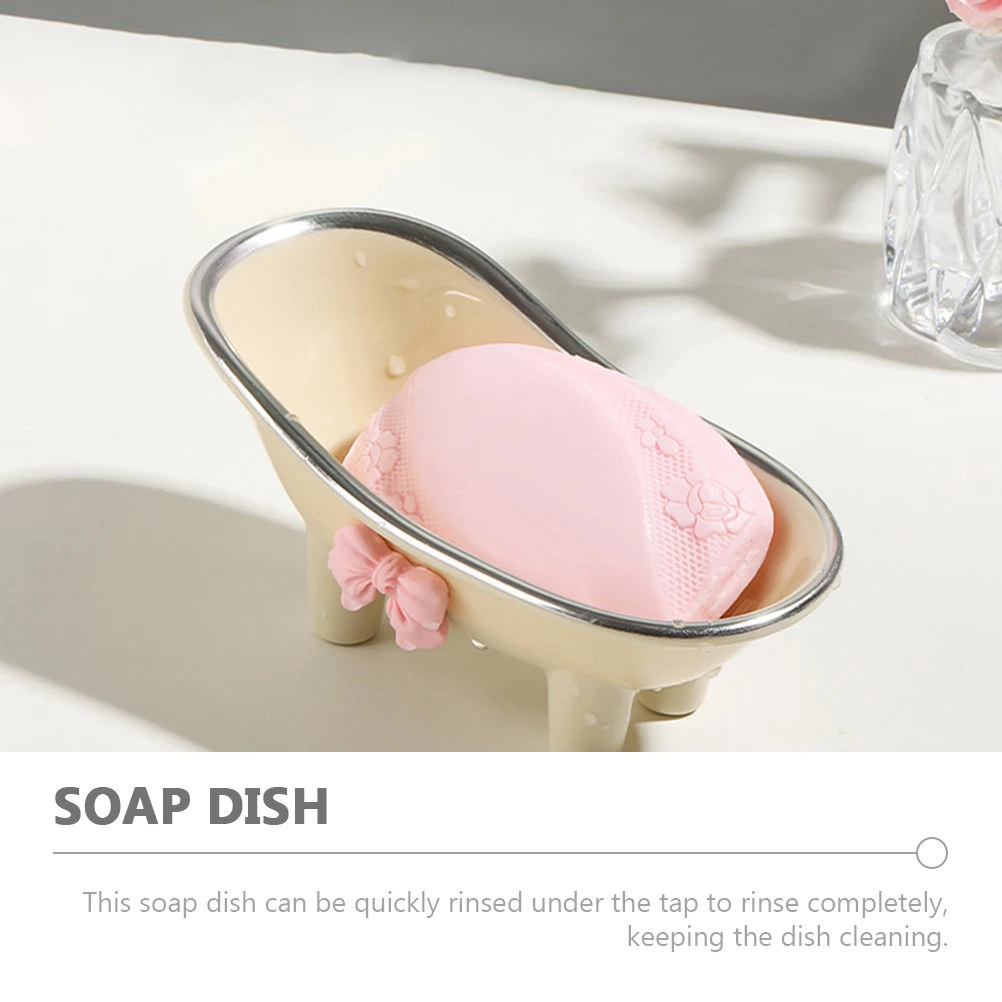 

Cream White Soap Holder for Bathroom Vanity Non Slip Draining ABS Material Small Size Kitchen Counter Bathtub Shower Storage