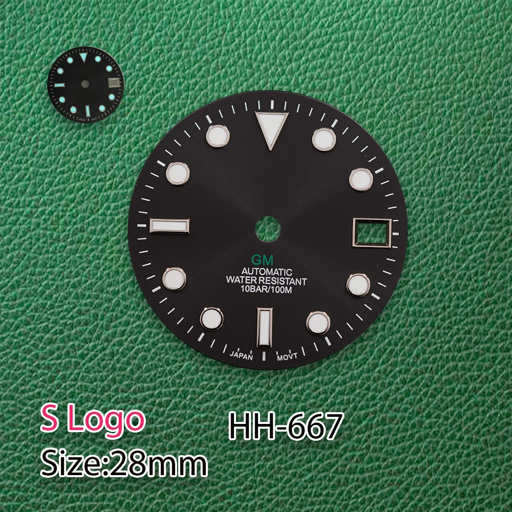 28.5 مللي متر S شعار أسود GMT الطلب لا الأيدي الفضة التقويم الإطار الجليد الأزرق مضيئة صالح NH34 ساعة يد تعمل بالحركة تعديل الملحقات