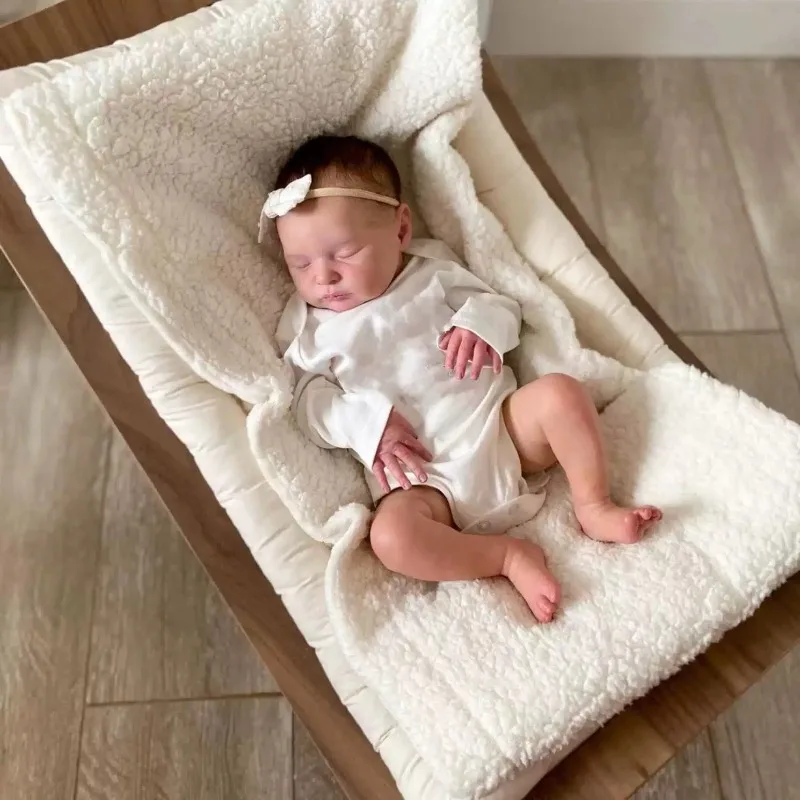 50cm Reborn Baby Doll 3D High Painted Cloth Body Sleeping Closed Eyes Newborn Doll Rooted Hair Handmade Role Play Toy Gift