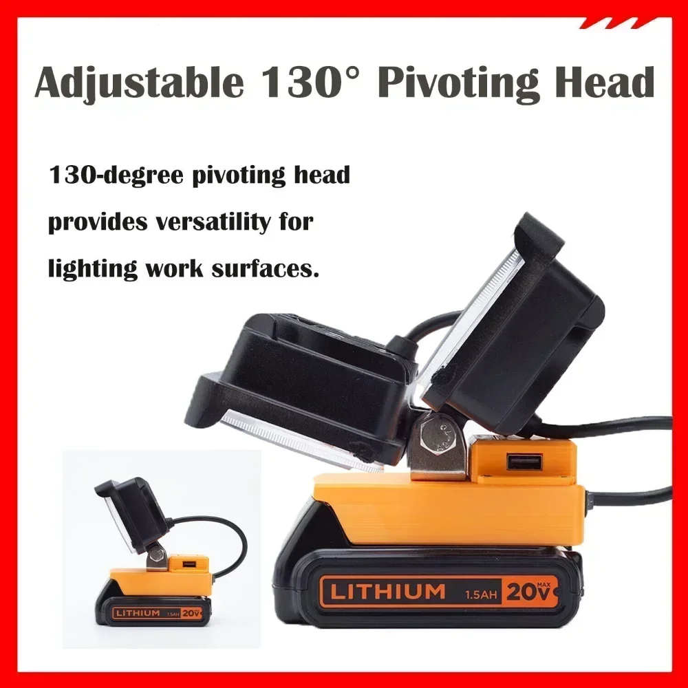 28W LED Work Light Suitable For Black & Decker 20V Lithium Battery w/USB Outdoor LBXR20 LB2X4020 LBXR2020๏ผNot include battery๏ผ