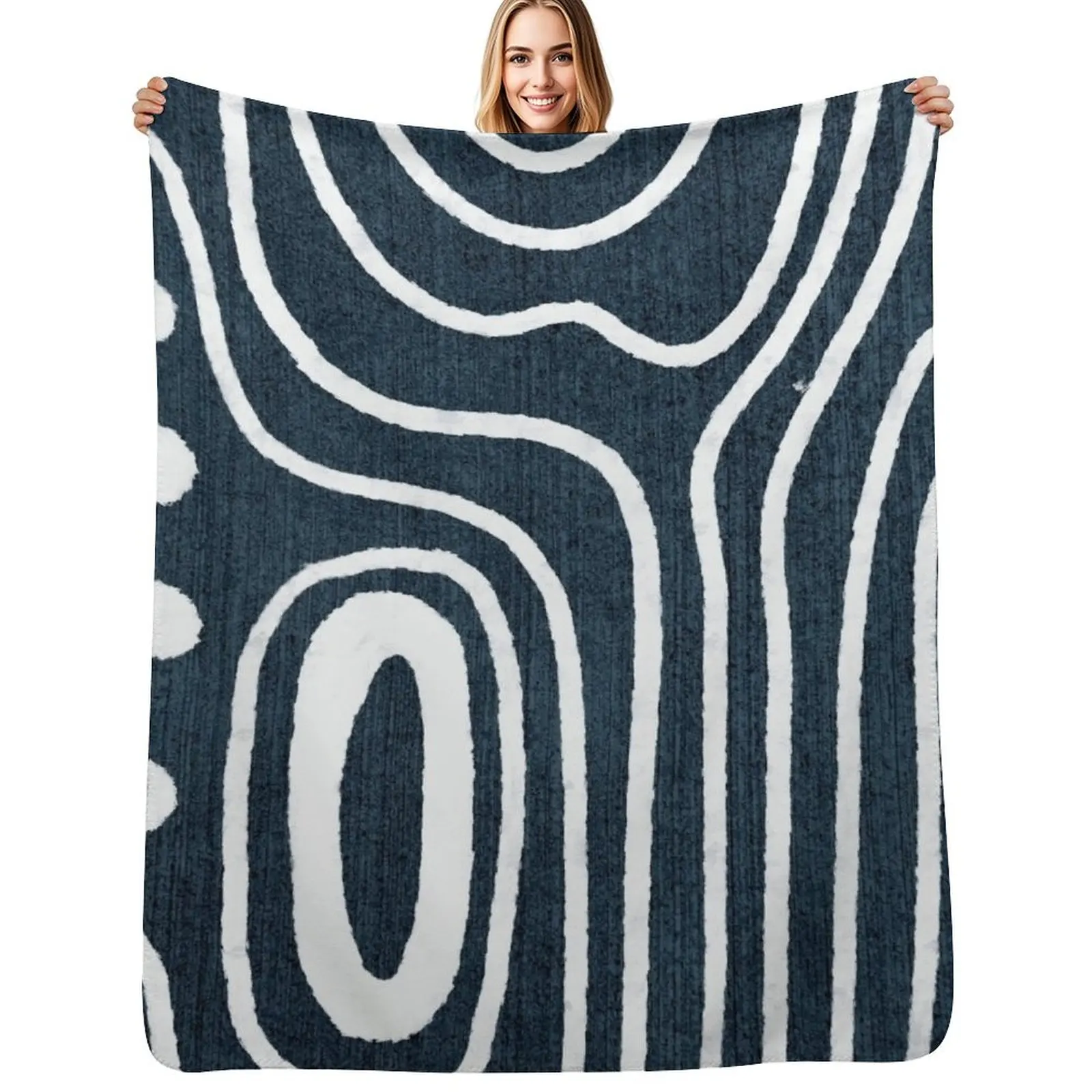 

Tribal White Marks in Indigo Throw Blanket Camping Fashion Sofas Blankets For Baby anime Blankets