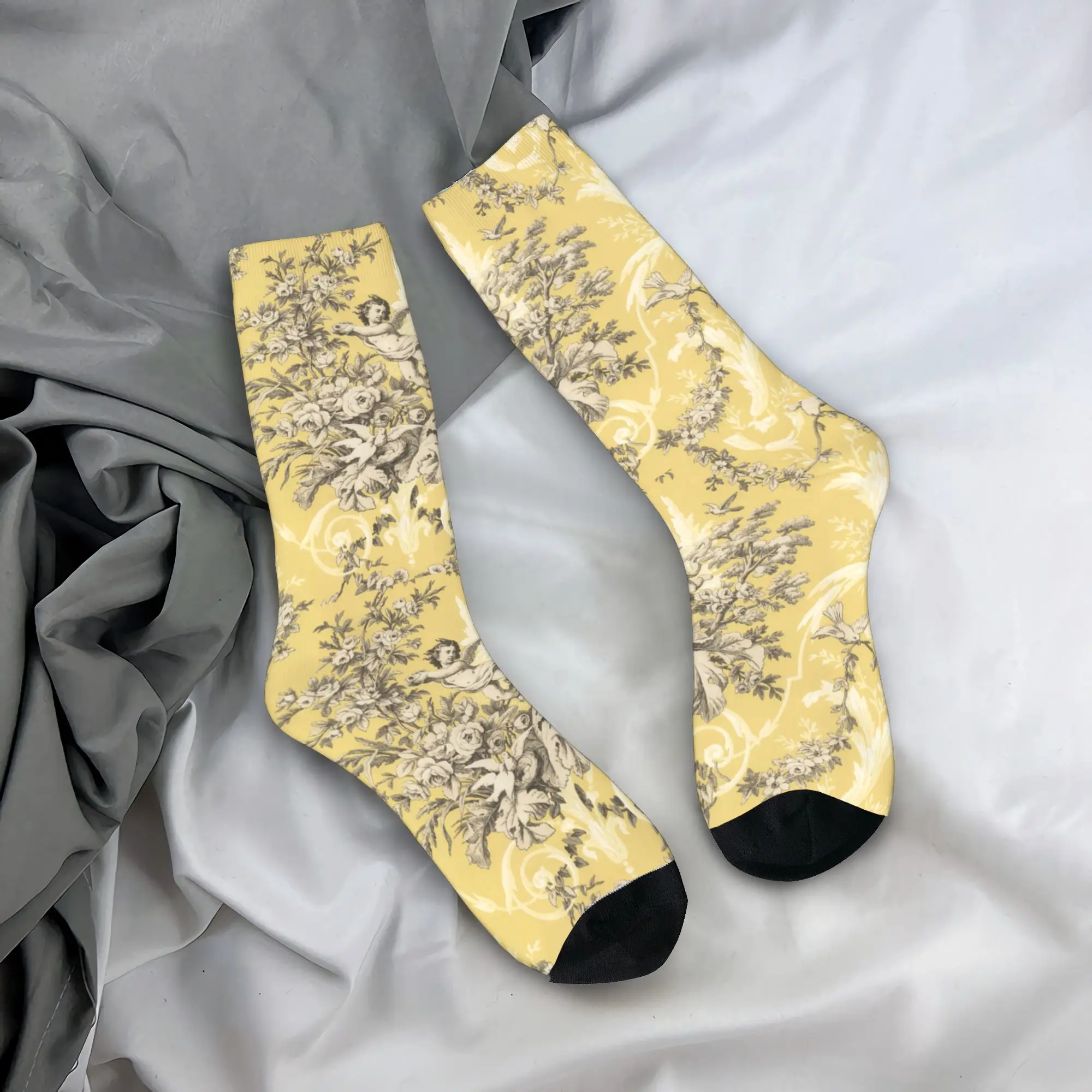 

Custom Cute Printing Vintage French Toile De Jouy Socks Stretchy Summer Autumn Winter Antique Traditional France Art Crew Socks