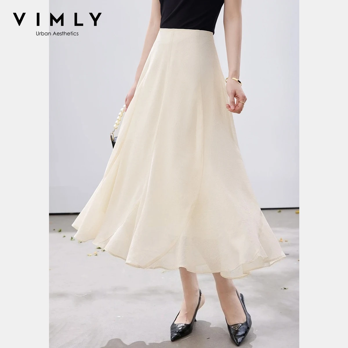 

Женская элегантная юбка-«рыбий хвост» VIMLY, новинка весны 2026, абрикосовая, с панелями, асимметричная, струящаяся, драпированная, повседневная, А-силуэт, миди, A3928