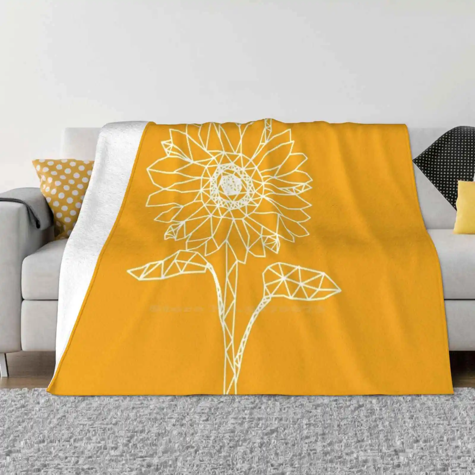 Sunflower Four Seasons Comfortable Warm Soft Throw Blanket Sunflower Orange Low Poly Line Art Vector Minimalist Modern Simple