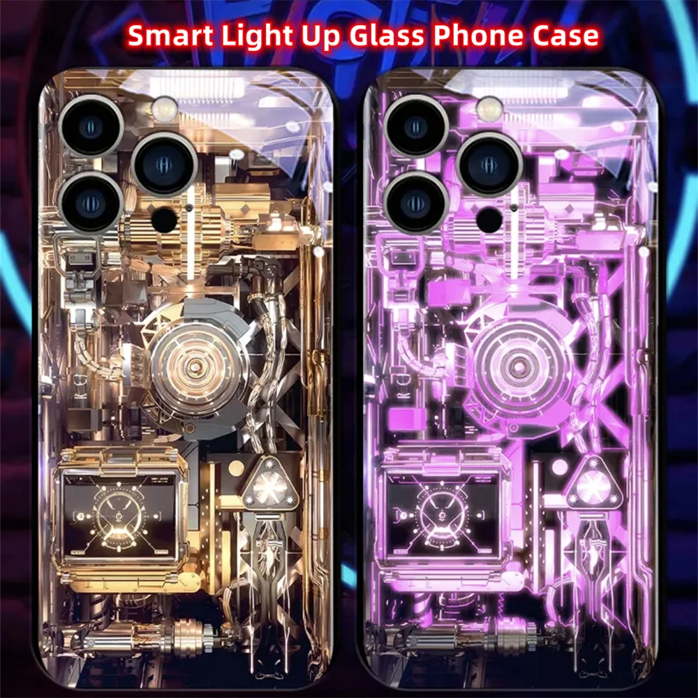 Water Cooled Chassis Sound Music Control Led Light Phone Case Glowing Cover For iPhone Air 17 16 15 14 13 12 11 Pro Max Plus view 6