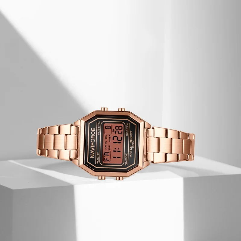 NAVIFORCE 5063S nuevo 2025 reloj Digital electrónico para mujer calendario resistente al agua correa de acero moda Casual relojes de mujer de lujo