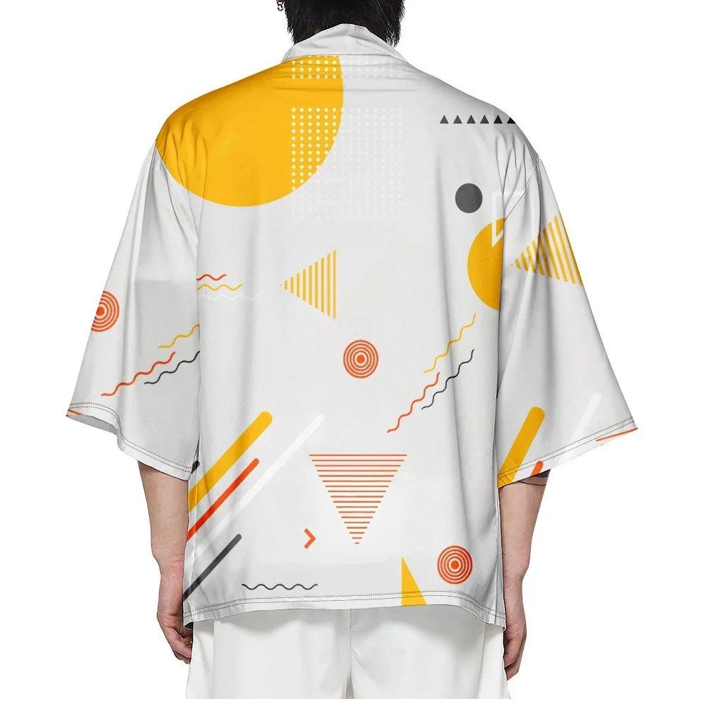 

Summer Samurai Kimono Men Cosplay Japanese Fashion Stylish Geometric Print Haori Streetwear Kimono Yukata Cardigan Chic Robe