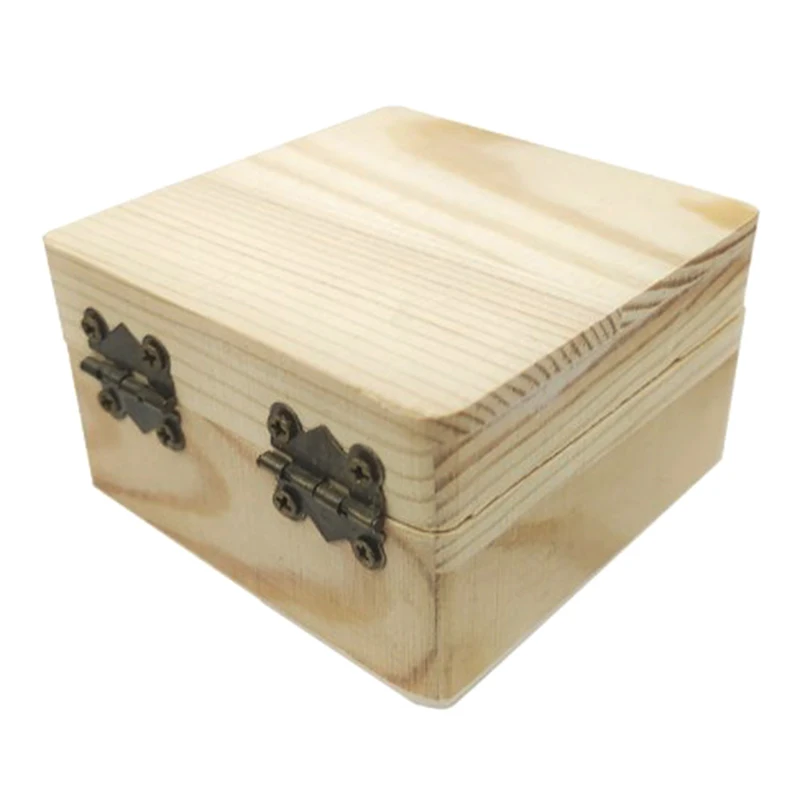 Blank Square Shape Unfinished Wooden Jewelry Gift Box For Kid DIY Craft Supplies Wood Box Pine Storage Vintage Gift Purse Craft