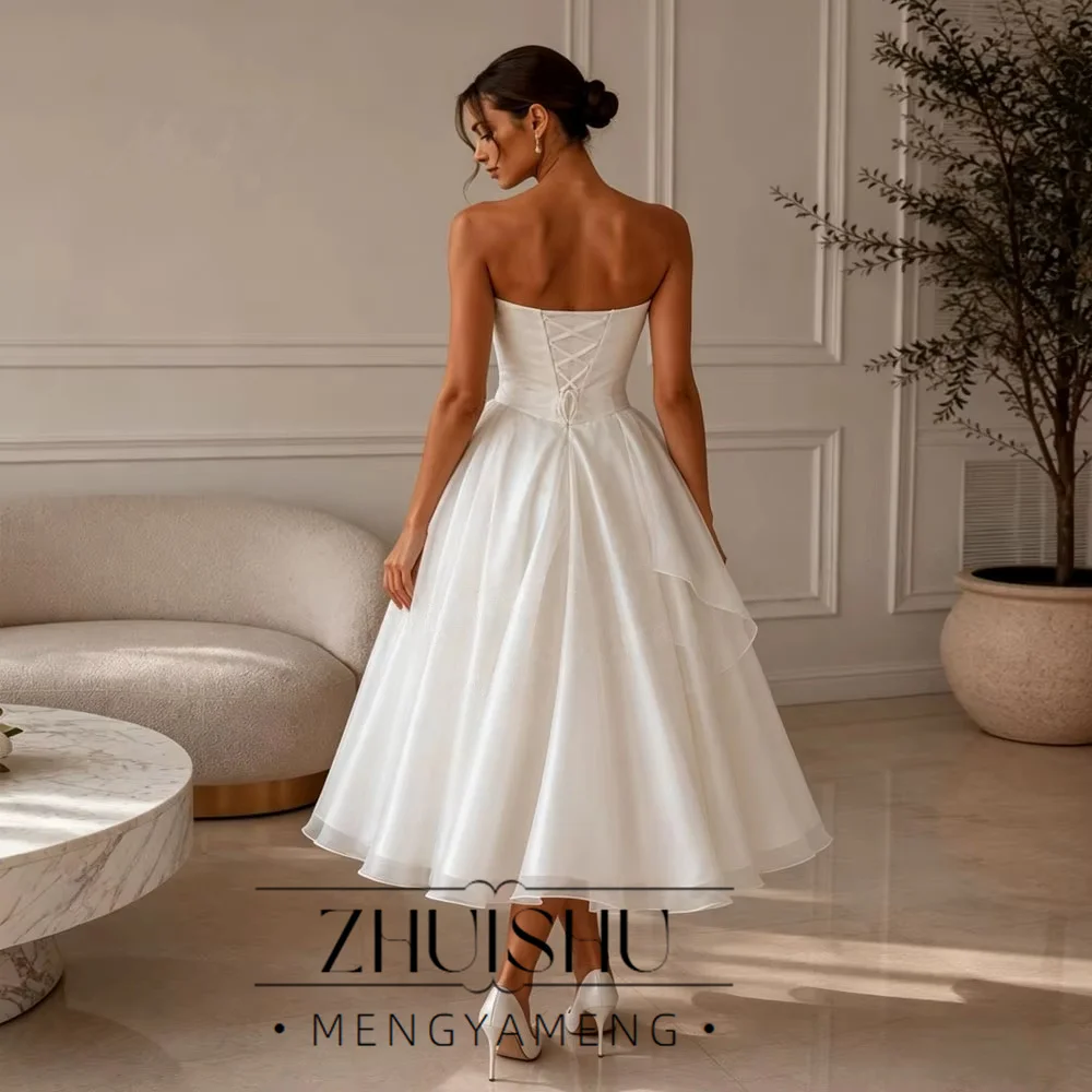 Midi Simple Wedding Dress 2026 Organza A Line Bridal Gown Corset Back Short Reception Dress Civil Vestido Noiva Midi Customized