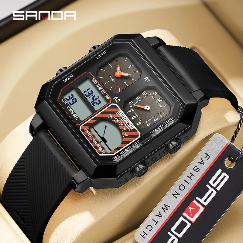 SANDA G style Electronic Watch Men Multifunctional Thermometer LED Digital Clock Military Waterproof Outdoor Sports Quartz Watch