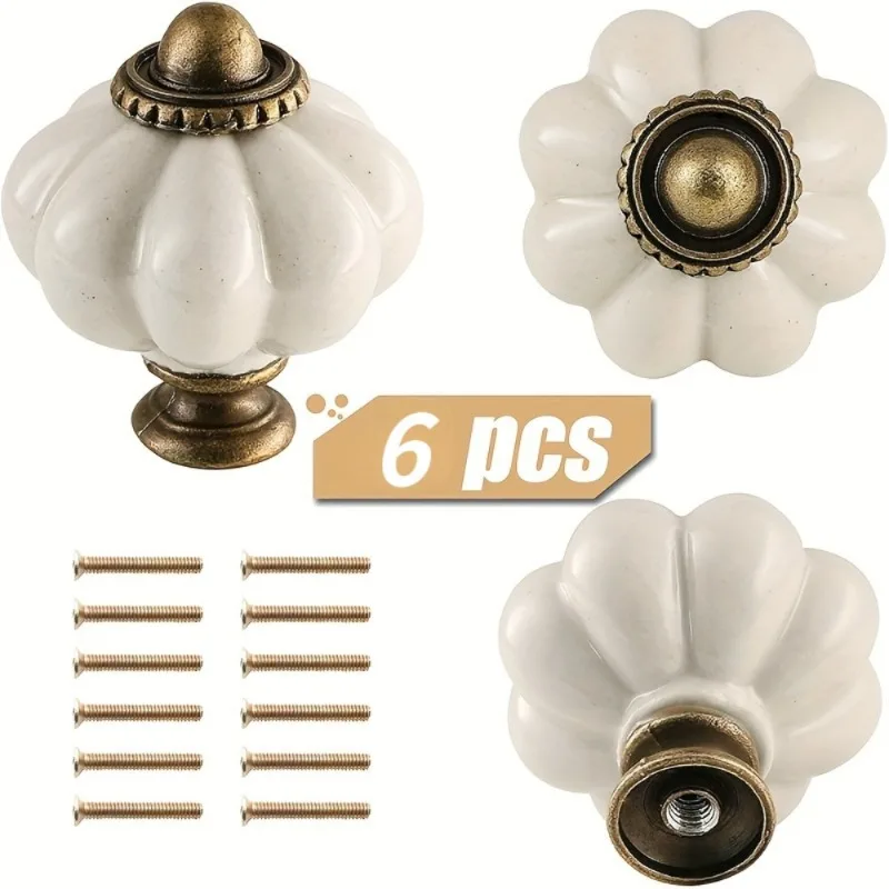 6 Stück weiße Acryl-Kürbis-Schrankknöpfe, Vintage-Schubladengriffe, Einloch-Möbelgriffe mit Schrauben für die Inneneinrichtung