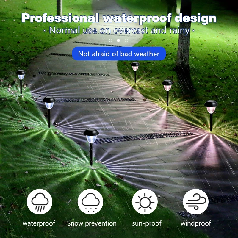 Solar Powered LED Lawn Lights Outdoor Waterproof Path Lamp Courtyard Landscape Lighting Balcony Porch Garden Decorative Lights