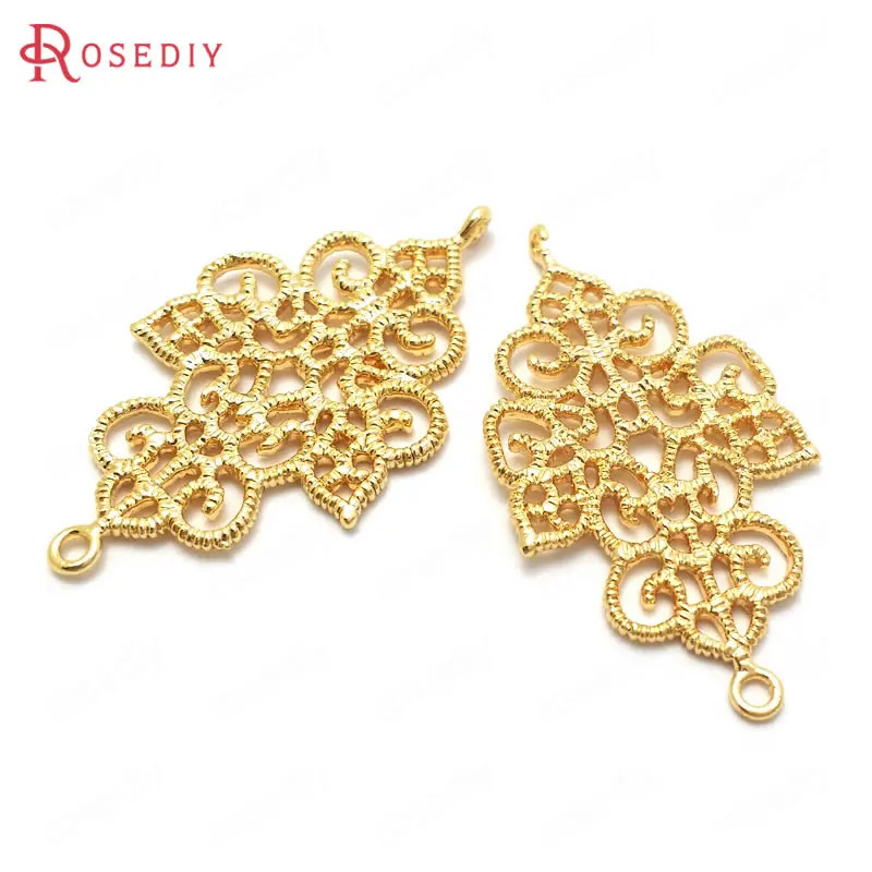 (C411)6 pieces  High Quality Gold Color Brass 2 Holes Earring Connect Charms Pendants Findings  Making Supplies