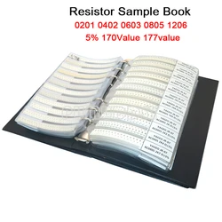 Kit surtido de resistencias PUMUDDSY 4250 SMD, libro de muestras, 10K, 8500 K, 1K, 1R, 100R, 220R, 8850 piezas, 0201 piezas, 0402 piezas, 0603, 0805, 1206, 5%, 100