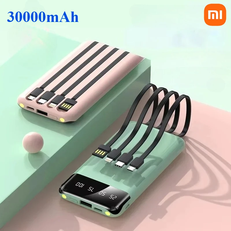 

Xiaomi 30000 mAh Convenient Large Capacity Mobile Power Bank with 4-Wire Power Bank External Battery Mirror Screen for iPhone
