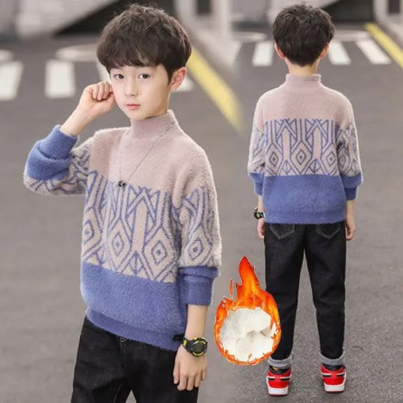 Boys Sweater Plucked 2023 Autumn Winter New Children\'s Thickened Fashion Christmas Sweater Boy Winter Kids 7 9 8 10 11 12 Years