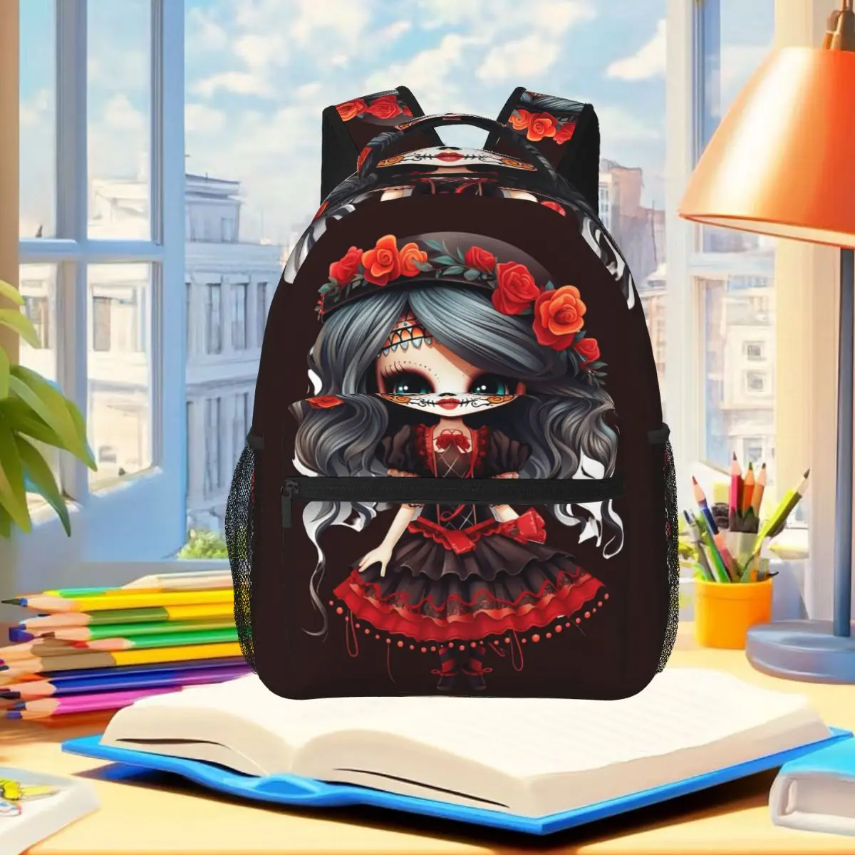 

Alexander Gothic Las Elegantes Girls Day Of Dead Skull Студенческий рюкзак Школьная сумка для мужчин и женщин Модная сумка для книг Сумки на плечо