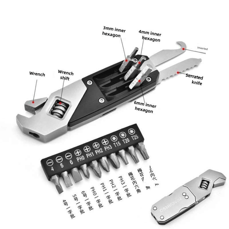 Strumento combinato per cacciavite con chiave a pinza pieghevole multifunzionale in acciaio inossidabile, trasporto portatile leggero per riparazioni auto