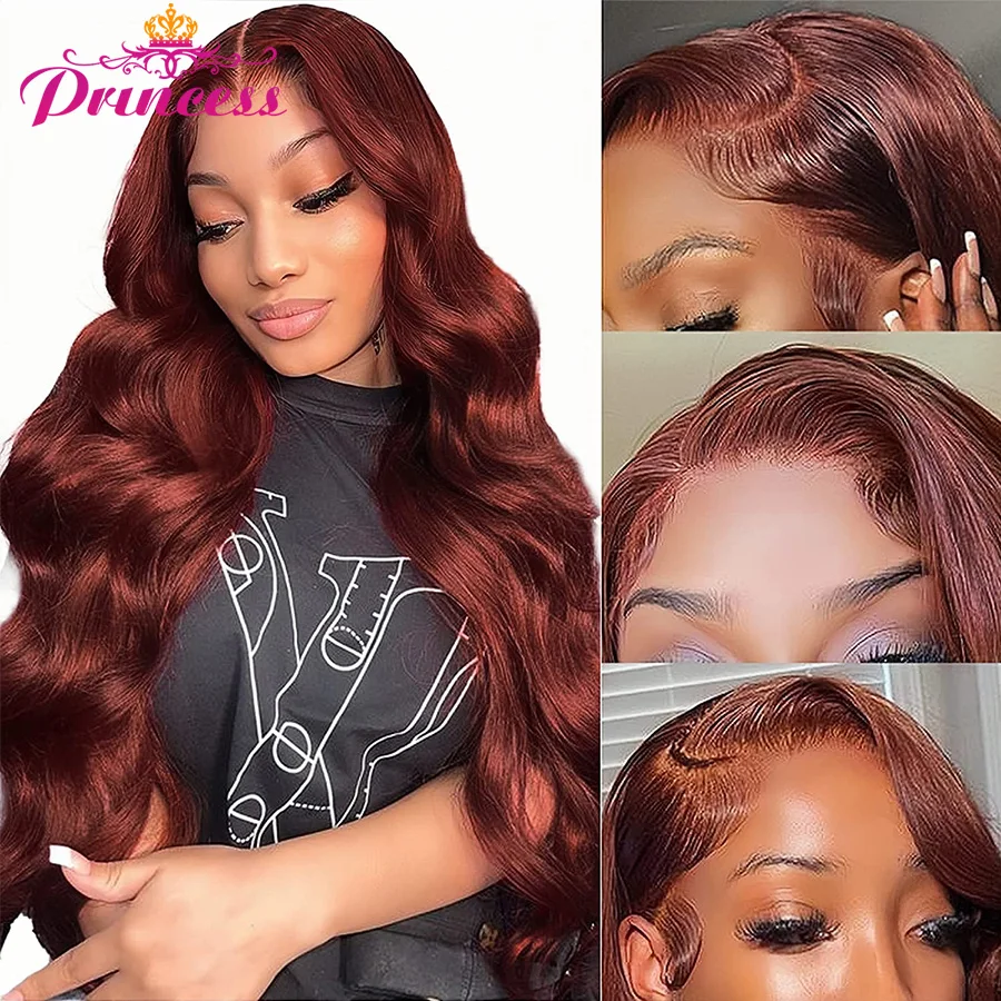 Princess Hair Reddish Brown Body Wave Lace Front Human Hair Wigs 13x4/13x6 HD Transparent Body Wave Human Hair Lace Frontal Wigs