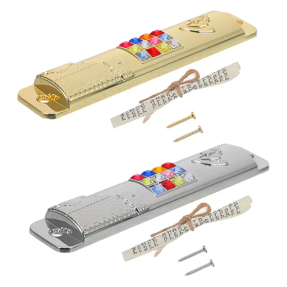 2Sets Metal Blessing Mezuzah Front Door Decor Religious Adornment Sacred Home Ornament Metal Mezuzah Jewish Scroll on Door