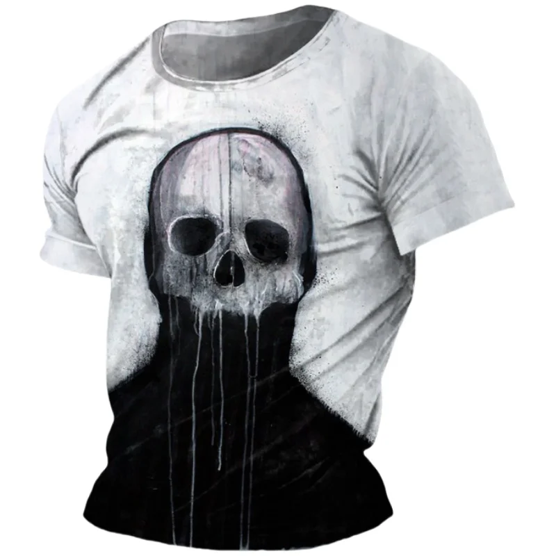 Funny Skulls Print T-shirts For Men Summer Streetwear O-Neck Loose Short Sleeve Skeleton Graphic T Shirts Oversized T-Shirts 3XL