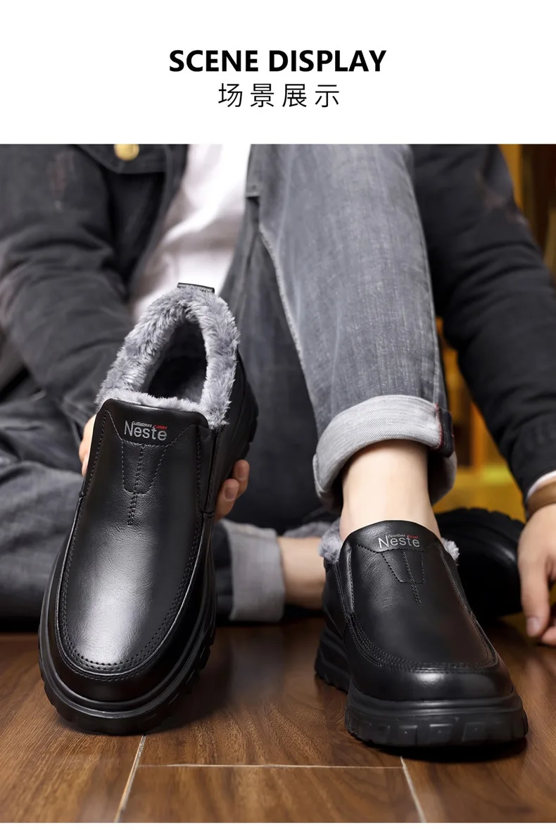 Herren Winter Slip-On Schuhe Wasserdicht Dick Plüsch Gefüttert Warme Casual Loafer Rutschfeste Plattform Schneestiefel – Detail 15