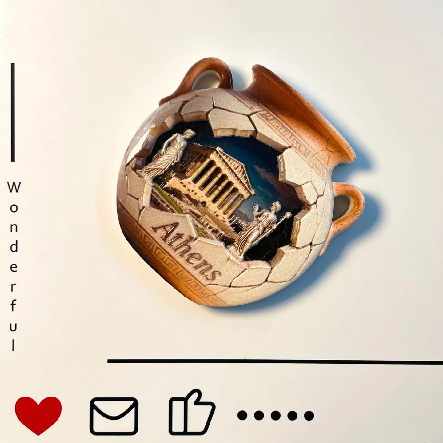 Greece, Athens, tourist memorial, Parthenon temple, scenery, cracked eggshell, pottery bottle shape, refrigerator sticker