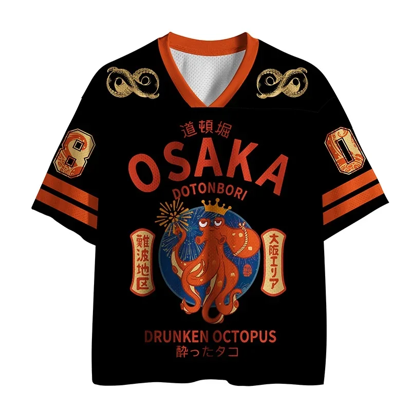 Japanisches klassisches Oktopus 3D-Druck Sport-Schnelltrocken-Herren-T-Shirt mit V-Ausschnitt, Outdoor, Streetwear, Casual, Original Subkultur Y2K, Elternkleidung – Detail 2