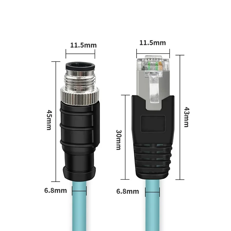 M12 8Pin X-code to RJ45 Ethernet Cable CAT7 4Pin 8 Pin Core A/D/X-type Coding Line IP67 High Flexible Shielded Twisted Pair Wire