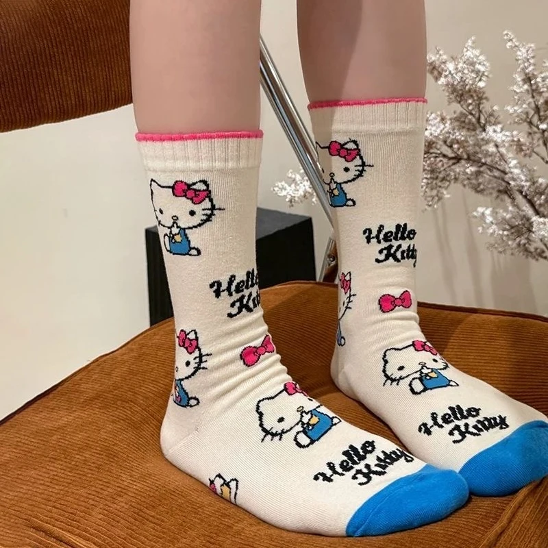 

Kawaii Bow Cake Hello Kitty Socks Cute Charm Mid-calf Socks Warm Birthday Gift Cartoon