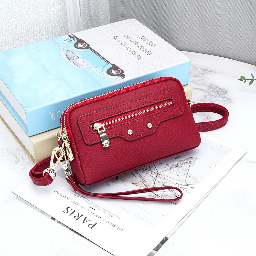 

Genuine Leather Wristlet Clutch Handbag Crossbody Bag Cellphone Pouch Lightweight Small Crossbody Bags with Built in Card Slots