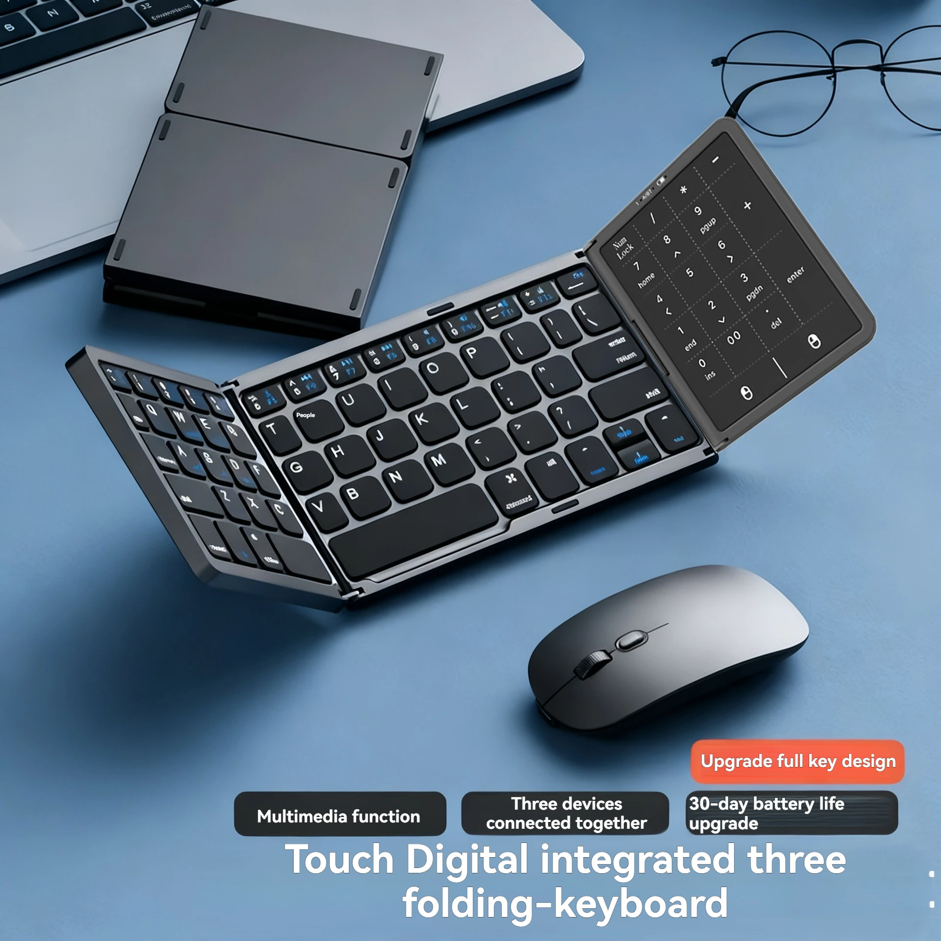 

Тройная сенсорная клавиатура, беспроводная Bluetooth, ультратонкая, подходит для iPad, портативная сенсорная панель, аксессуары для ноутбуков, портативный подарок