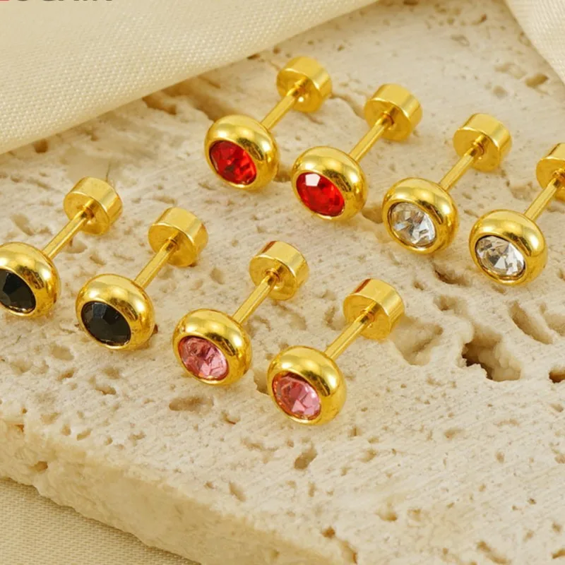 أقراط مرصعة بالزركون الدائرية الملونة من الفولاذ المقاوم للصدأ للنساء ، هدية مجوهرات بسيطة لطيفة #2