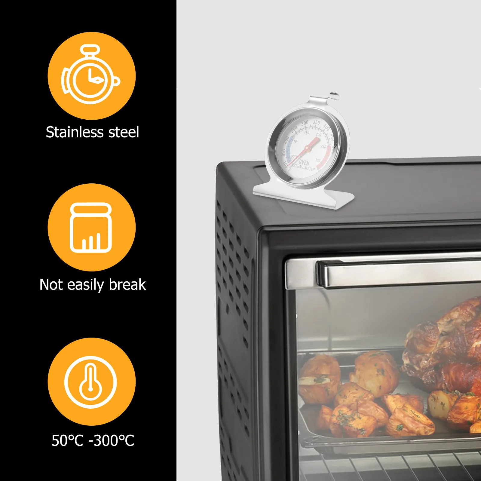 2Pcs Professional Heavy-Duty Oven Thermometer Food Temperature Gauge for Toaster Oven Frying Pan Bbq Chef Baking Stainless Steel