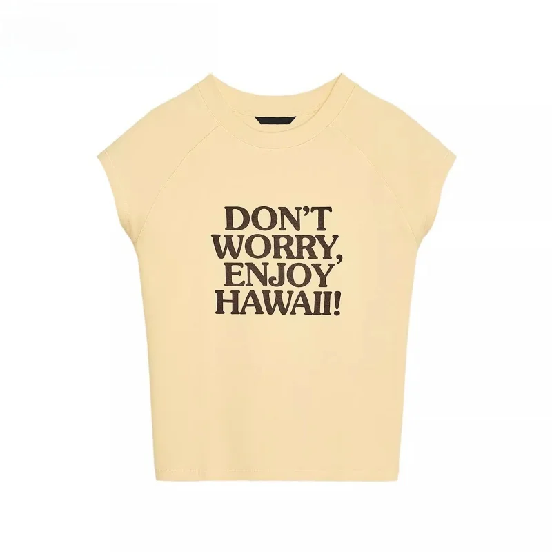 

Summer 2025 Women's Versatile American Printed ort Sve round Ne T-irt ort Top Sweet Sle Slim Fit Knitted Sweater