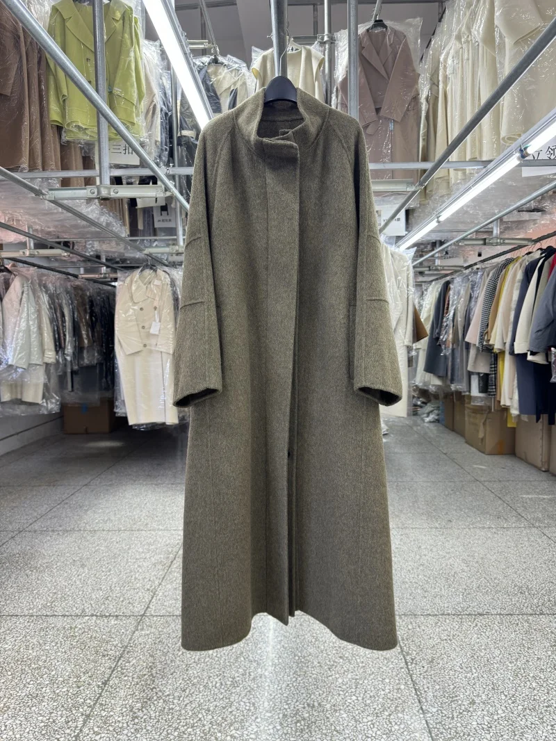 Woolen Solid Women Wool Coat  Autumn Winter New Notched Stand Collar Double Breasted Button Wool Double Side Suit Coat Jacket