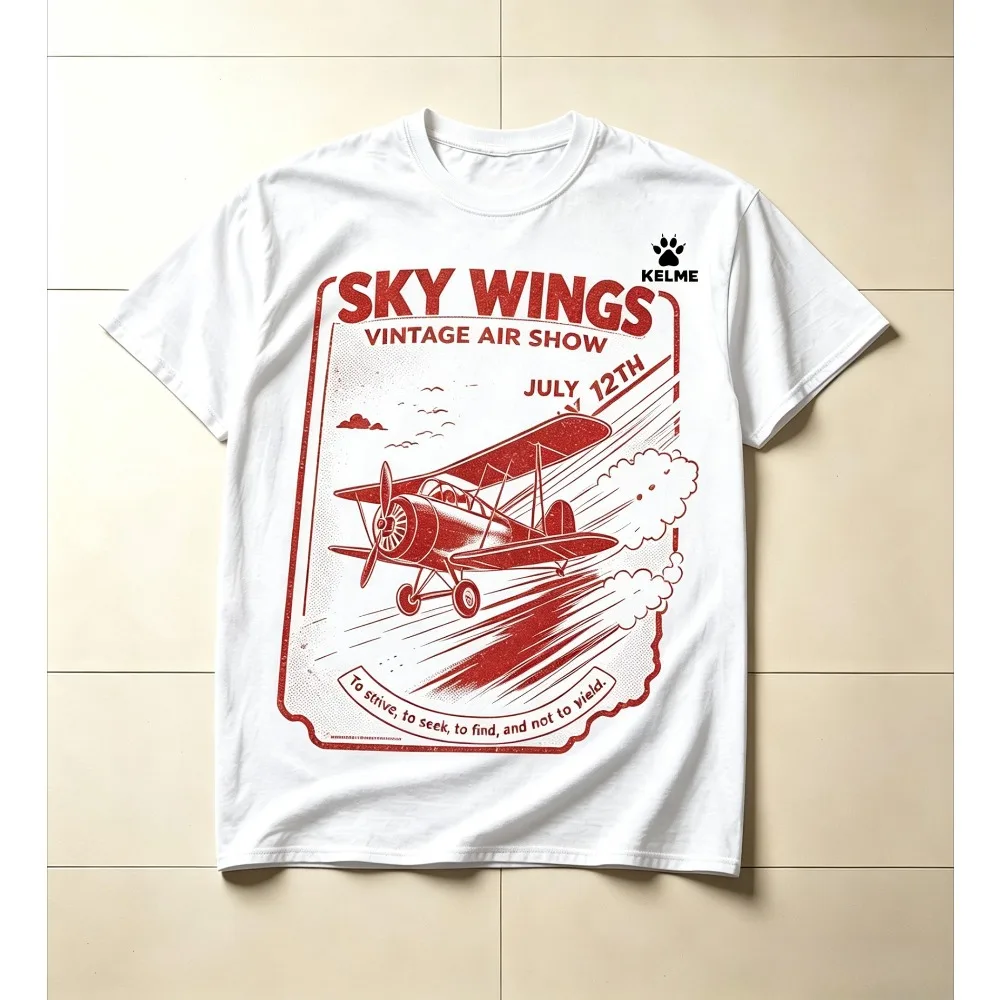 Vintage Retro Biplane Graphic Men T Shirt Sky Wings Air Show Print Casual Daily Wear Streetwear Short Sleeve Tops for Men