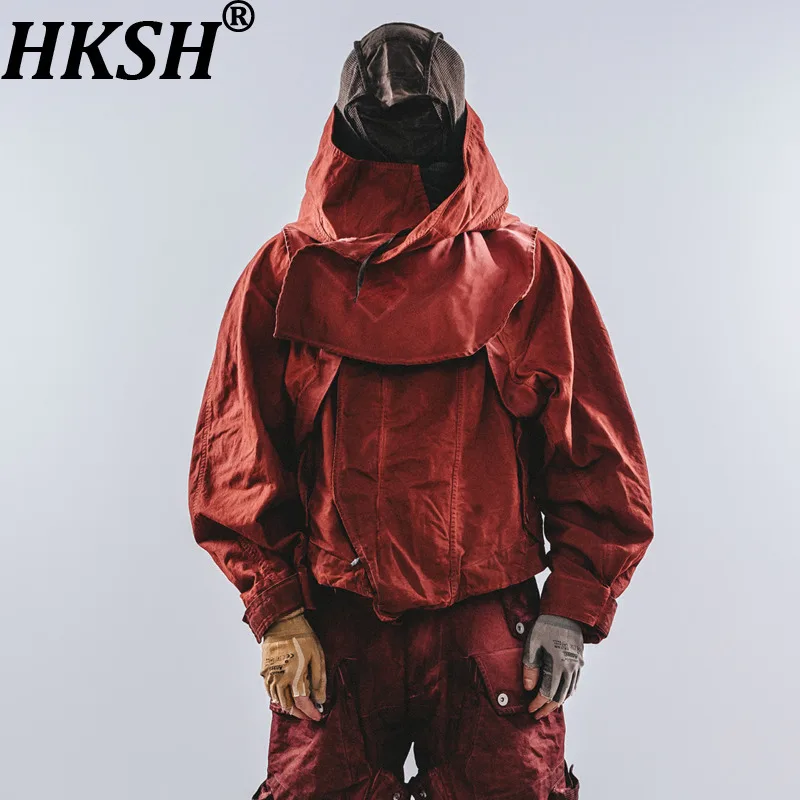HKSH Spring Autumn New Men Tide Chic Ins Retro Geometric Coat SFrayed Edge Patchwork Dirty Washed Punk Waste Land Jacket HK26549