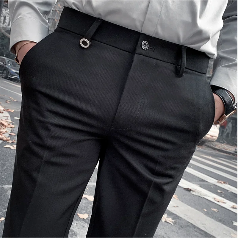 Men\'s Suit Pants Formal Pants New Stretch Slim Solid Color Straight Dress Pants Fashion Boutique Men\'s Clothing Ankle Trouser